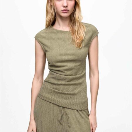 Rustic gathered top khaki