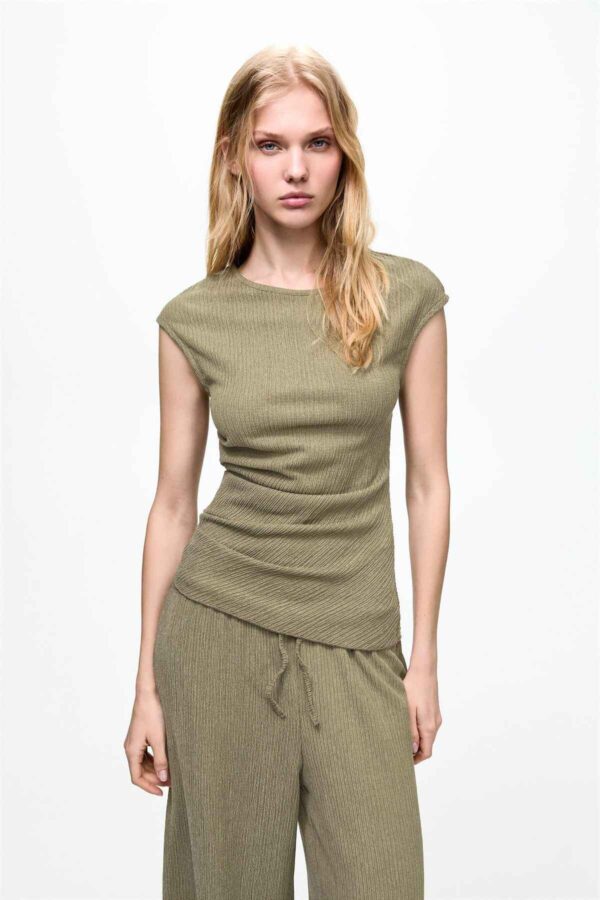 Rustic gathered top khaki