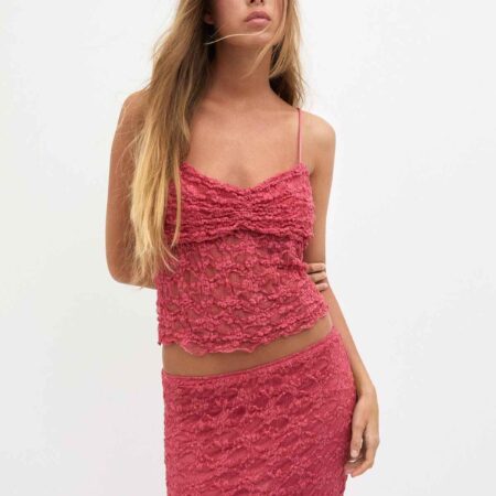 Gathered lace camisole top raspberry