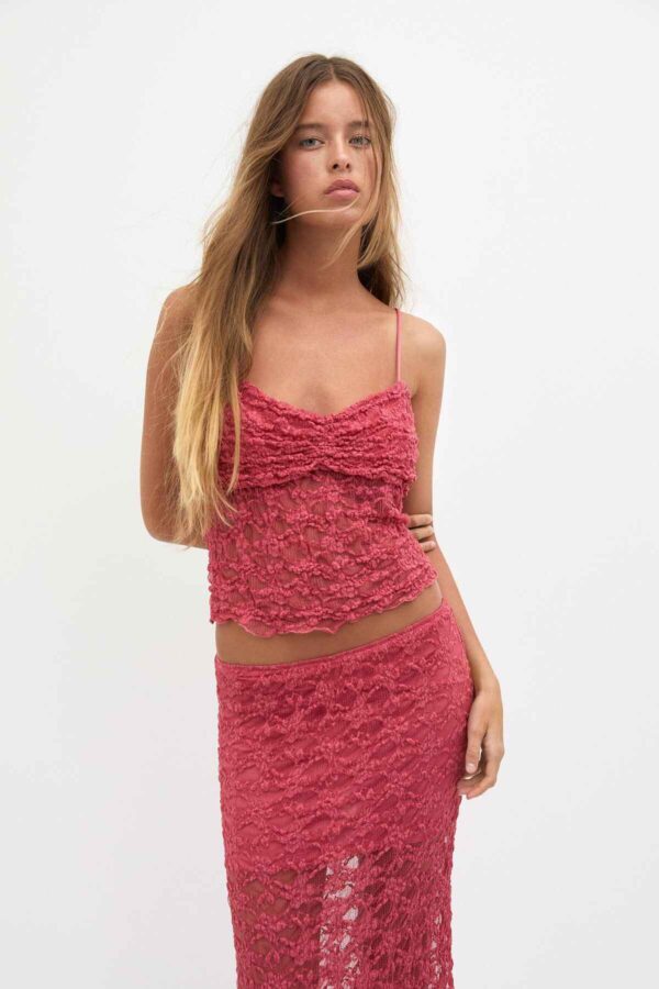 Gathered lace camisole top raspberry