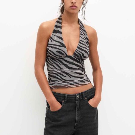 Printed tulle halter top zebra