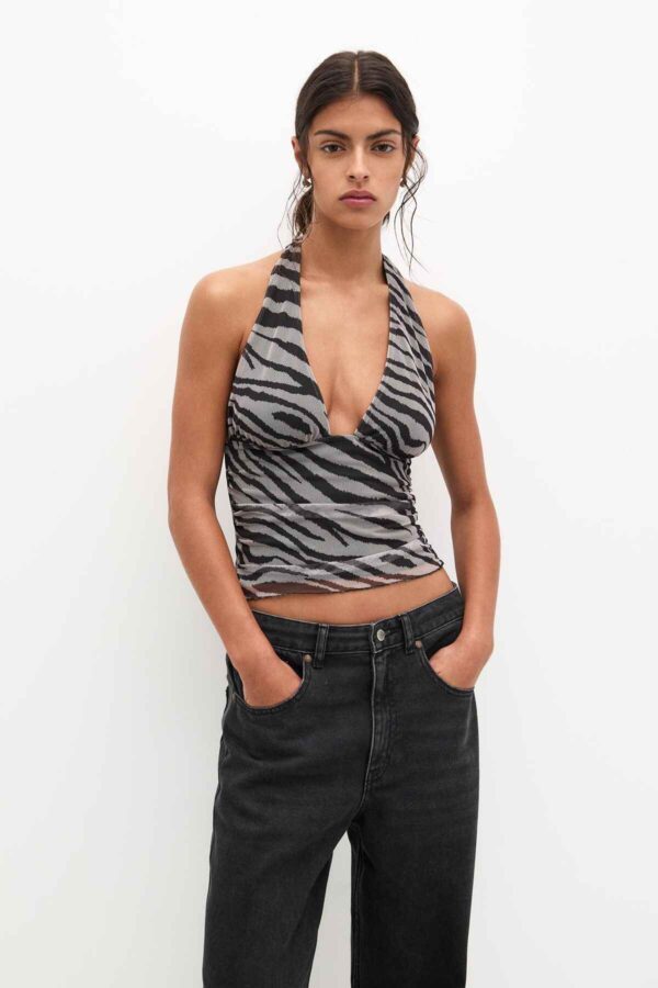 Printed tulle halter top zebra