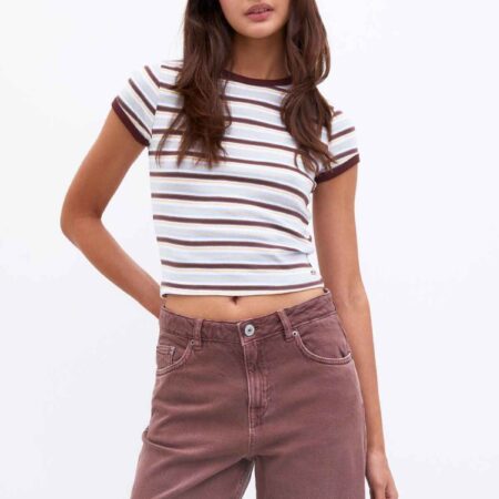 Striped short sleeve T-shirt brown
