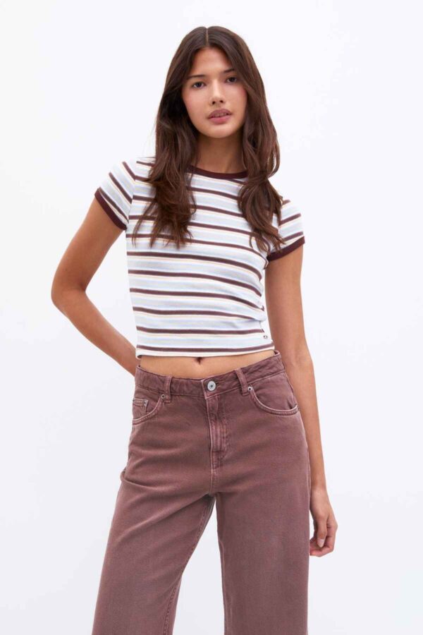 Striped short sleeve T-shirt brown