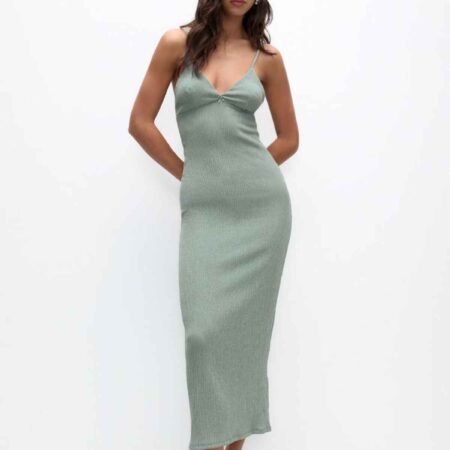 Strappy crepe midi dress bluish green