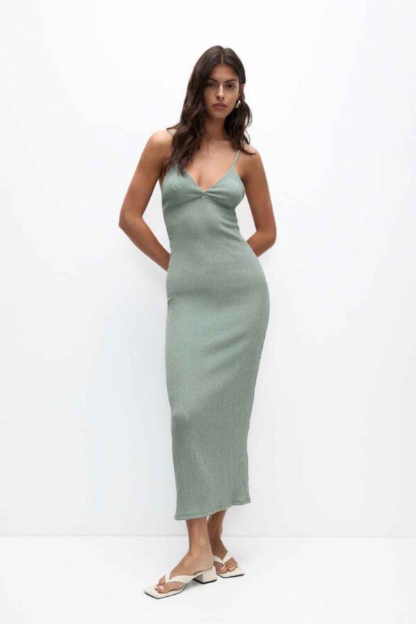 Strappy crepe midi dress bluish green