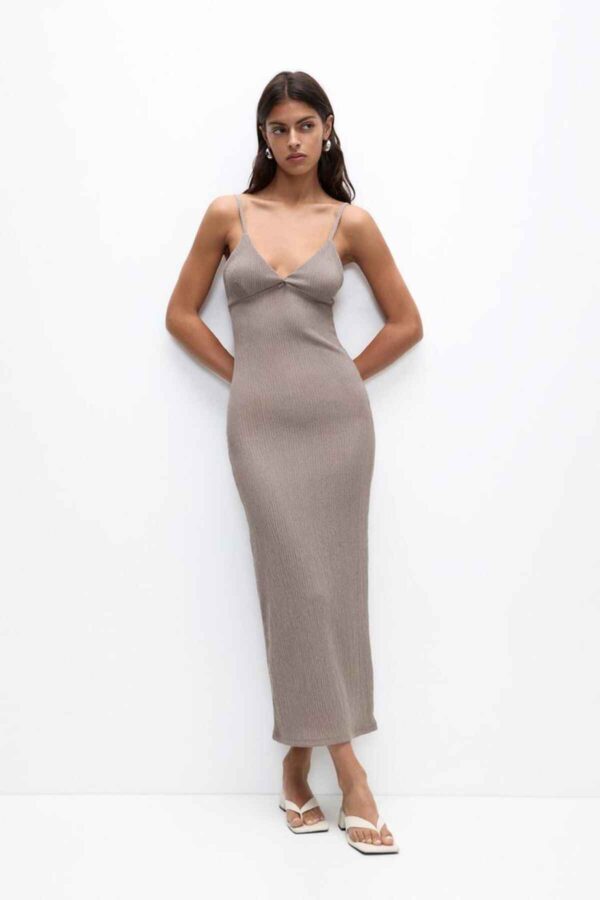 Strappy crepe midi dress pale mink