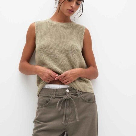 Purl knit vest pale khaki