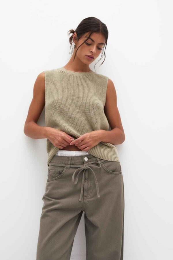 Purl knit vest pale khaki
