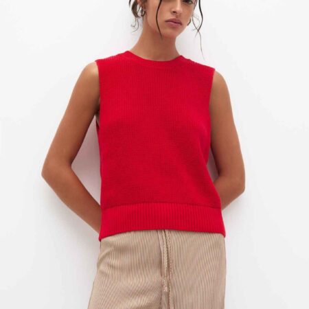 Purl knit vest red