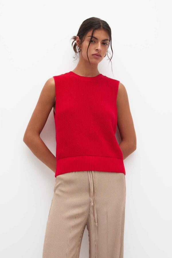 Purl knit vest red