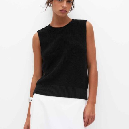 Purl knit vest black