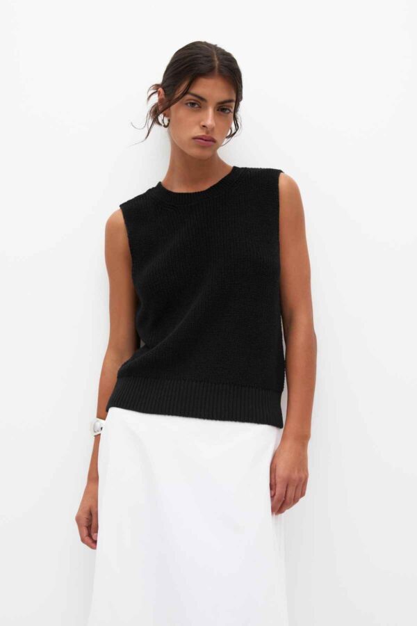 Purl knit vest black