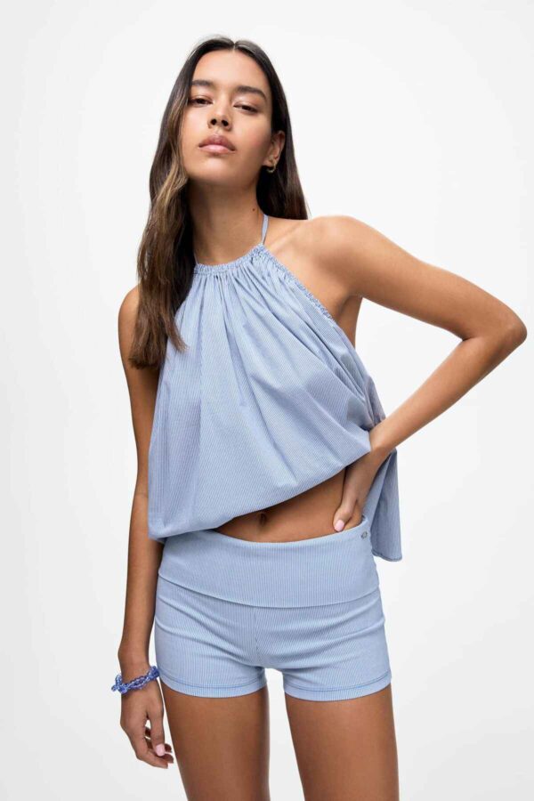 Fitted shorts with fold-over waist detail deep blue