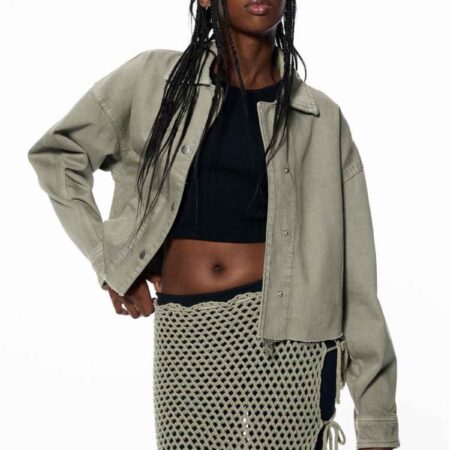Cropped jacket with back pleats khaki